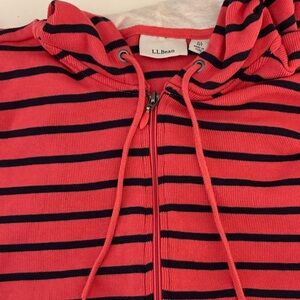 L.L. Bean Coral and Navy Striped Hoodie with pockets, Very soft and comfy.
